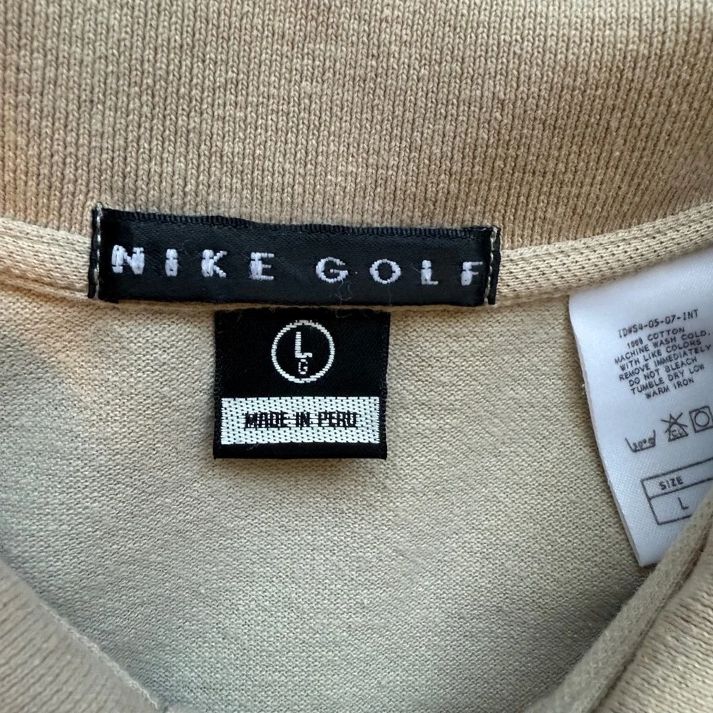 Nike Golf Mens Tan Beige Cotton Pique Short Sleeve Polo Shirt Large L Logo